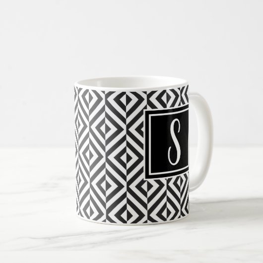 Monogram Black & White Diamond Muster Kaffeetasse (VorderseiteRechts)