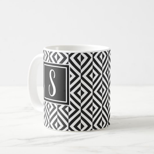 Monogram Black & White Diamond Muster Kaffeetasse (Vorderseite Links)