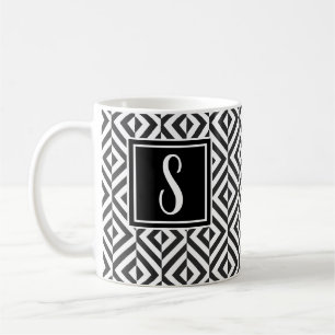 Monogram Black & White Diamond Muster Kaffeetasse