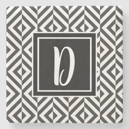 Monogram Black & White Diamond Muster Steinuntersetzer (Vorderseite)