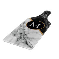 Monogram Black White Marble Stone Cutting Board