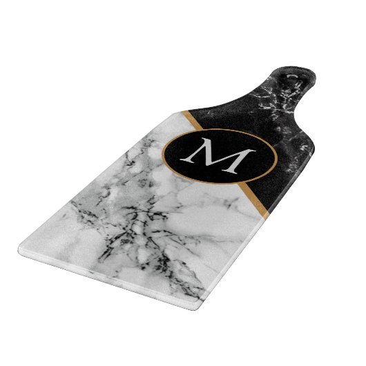 Monogram Black White Marble Stone Cutting Board Schneidebrett (Ecke)