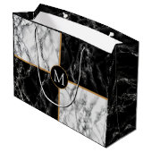 Monogram Black White Marble - Your Letter / Years Große Geschenktüte (Rückseite Schrägansicht)