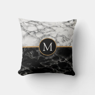 Monogram Black White Marble - Your Letter / Years Kissen