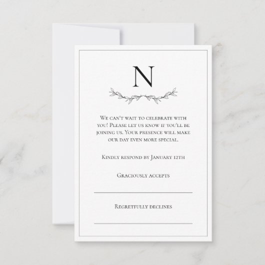 Monogram Black & White Modern RSVP Karte (Vorderseite)