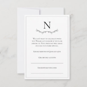 Monogram Black & White Modern RSVP Karte
