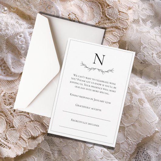 Monogram Black & White Modern RSVP Karte
