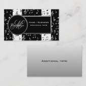 Monogram Black & White Music Business Card 2 Visitenkarte (Vorne/Hinten)