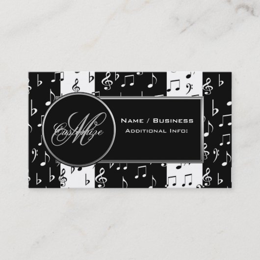 Monogram Black & White Music Business Card 2 Visitenkarte (Vorderseite)