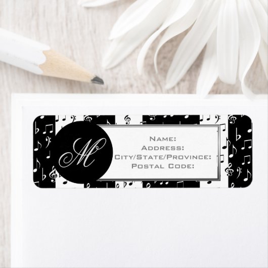 Monogram, Black & White, Musical Stripes Labels 2 (Insitu)