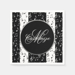 Monogram Black & White Musical Stripes Napkins Serviette