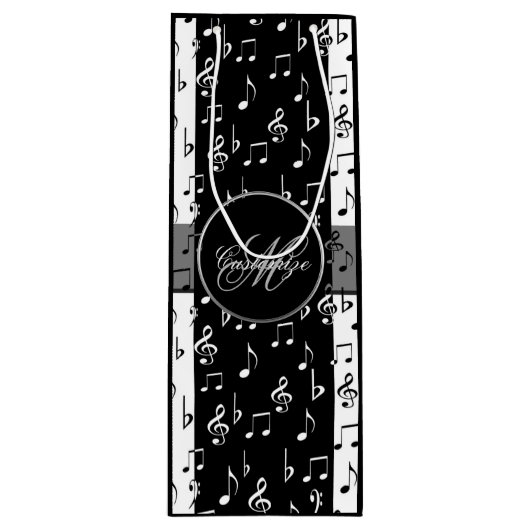 Monogram Black & White Musical Stripes Weinbeutel Geschenktüte Für Weinflaschen (Vorderseite)