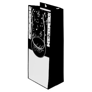 Monogram Black & White Musical Stripes Weinbeutel  Geschenktüte Für Weinflaschen