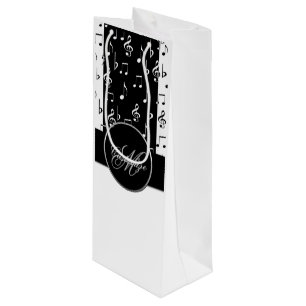 Monogram Black & White Musical Stripes Weinbeutel  Geschenktüte Für Weinflaschen