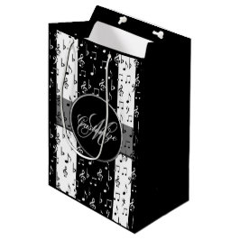 Monogram Black & White Musikstreifen Geschenktasch Mittlere Geschenktüte