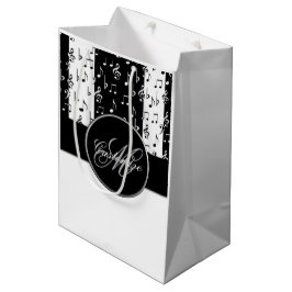 Monogram Black & White Musikstreifen Geschenktasch Mittlere Geschenktüte
