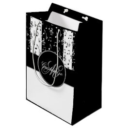 Monogram Black & White Musikstreifen Geschenktasch Mittlere Geschenktüte