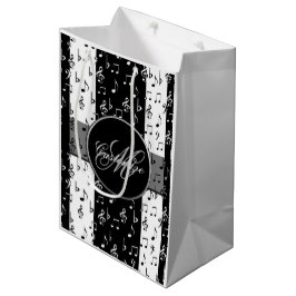 Monogram Black & White Musikstreifen Geschenktasch Mittlere Geschenktüte