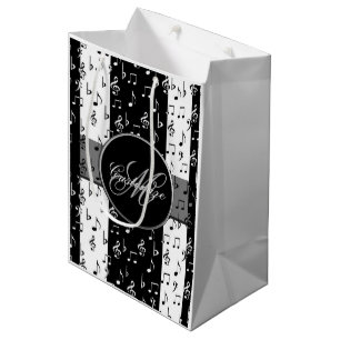 Monogram Black & White Musikstreifen Geschenktasch Mittlere Geschenktüte