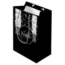 Monogram Black & White Musikstreifen Geschenktasch Mittlere Geschenktüte