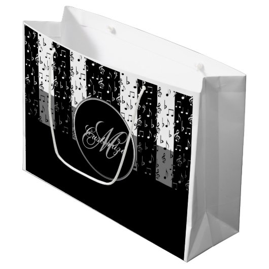 Monogram Black & White Musikstreifen Große Bag 2 Große Geschenktüte (Vorderseite Schrägansicht)