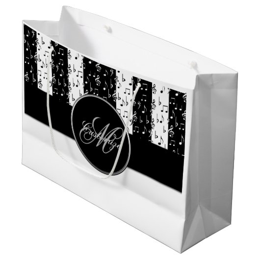 Monogram Black & White Musikstreifen Große Bag 3 Große Geschenktüte (Vorderseite Schrägansicht)