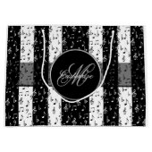 Monogram Black & White Musikstreifen Große Tasche Große Geschenktüte (Vorderseite)