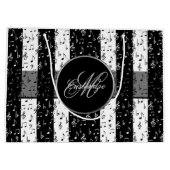 Monogram Black & White Musikstreifen Große Tasche Große Geschenktüte (Rückseite)