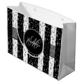 Monogram Black & White Musikstreifen Große Tasche Große Geschenktüte (Rückseite Schrägansicht)