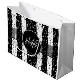 Monogram Black & White Musikstreifen Große Tasche Große Geschenktüte