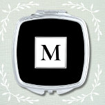 Monogram Black & White Square Compact Mirror Taschenspiegel<br><div class="desc">Eleganter Schwarz & Weiß Mit Monogramm Bridesmaid Compact Mirror.</div>