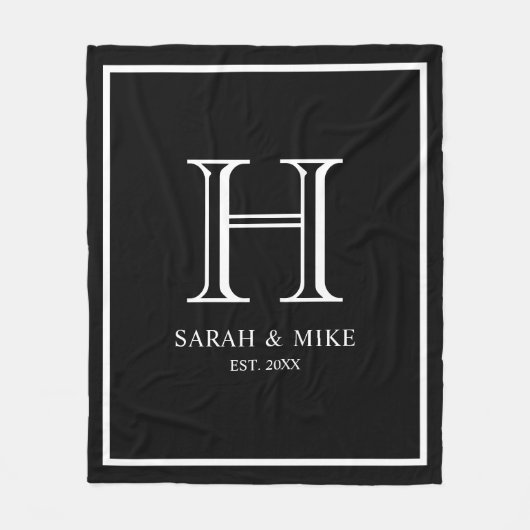 Monogram Black & White Wedding Couples Namen Fleecedecke (Vorderseite)
