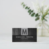 Monogram Black Wood Look Visitenkarte (Stehend Vorderseite)