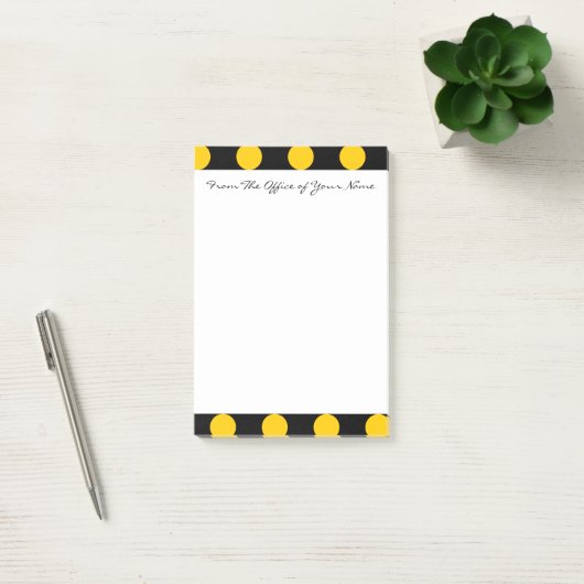 Monogram Black Yellow Chic Polka Dot Pattern Post-it Klebezettel (Büro)