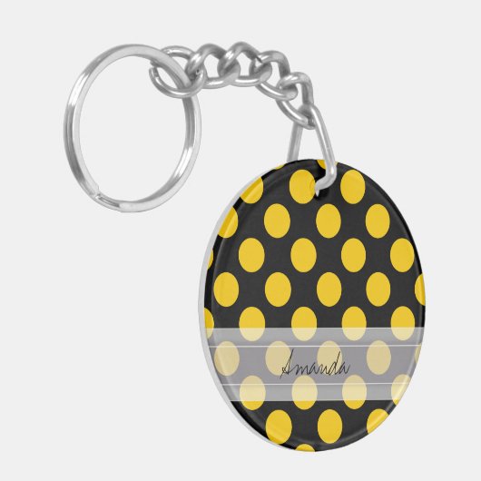 Monogram Black Yellow Chic Polka Dot Pattern Schlüsselanhänger (Vorderseite links)