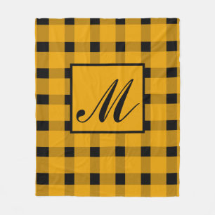 Monogram Black Yellow Gingham Pattern Fleecedecke