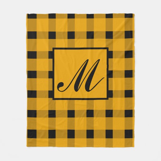 Monogram Black Yellow Gingham Pattern Fleecedecke (Vorderseite)