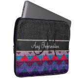 Monogram Black Zickzack Zigzag Burlap Jute Laptopschutzhülle (Vorne Rechts)