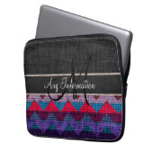 Monogram Black Zickzack Zigzag Burlap Jute Laptopschutzhülle (Vorderseite Links)