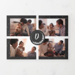 Monogram Blackboard Snowy Pine Tree Forest 6-Foto Dreifach Gefaltete Urlaubskarte<br><div class="desc">Lassen Sie es mit dieser reichen, juwelenfarbenen Urlaubssammlung schneien. Im Mittelpunkt des Designs stehen individuell anpassbare Fotos, die mit einem festlichen Weihnachtsmonogramm aus Single verziert sind. Kiefernbäume betonen die Ecken, und Schnee fällt im Hintergrund, um Textur hinzuzufügen. Ein individualisierbarer Gruß in einem Bauernhaus-Skript verleiht dem Design ein skurriles Gefühl. Fügen...</div>