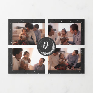 Monogram Blackboard Snowy Pine Tree Forest 6-Foto Dreifach Gefaltete Urlaubskarte