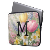 Monogram, bläserpastellfarbene Pink-Tulips Laptopschutzhülle (Vorderseite Links)