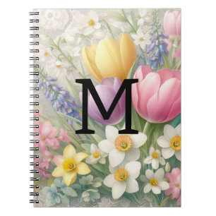 Monogram, bläserpastellfarbene Pink-Tulips Notizblock