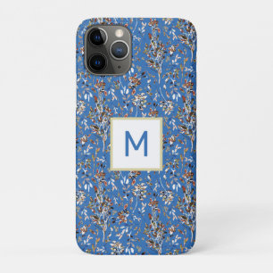 Monogram Blätter Berries Blue Watercolor Floral Case-Mate iPhone Hülle