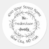 Monogram-Blätter Schwarz-weiße Adresse Runder Aufkleber (Vorderseite)