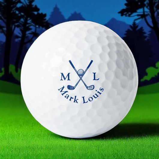Monogram . Blau gekreuzte Vereine Golfball