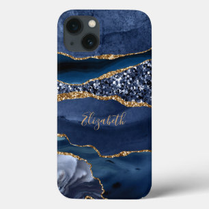 Monogram Blau Gold Glitter Achat Marmor Trend Case-Mate iPhone Hülle