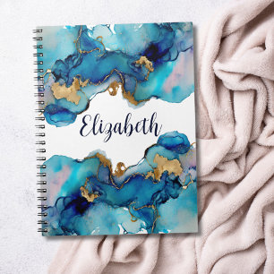 Monogram Blau Gold Wasch Wasserfarbe Abstract Notizblock