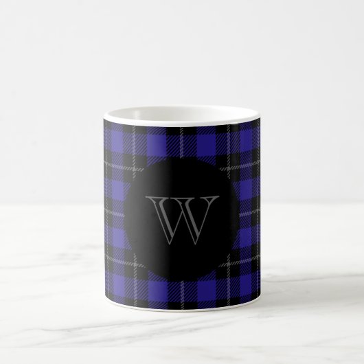 Monogram Blau Schwarz Kariert Kaffeetasse (Mittel)