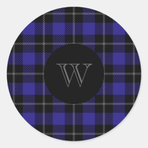 Monogram Blau Schwarz Kariert Runder Aufkleber